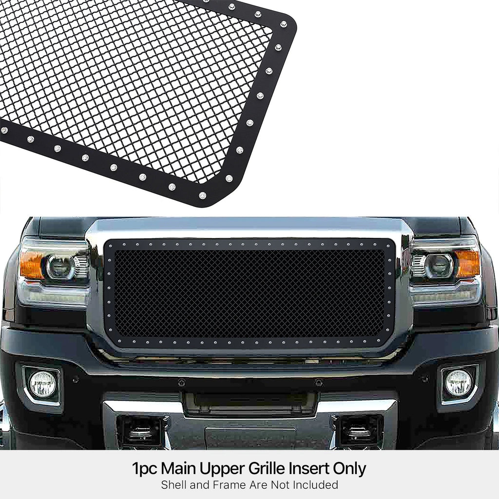 Upper Steel Rivet Black Mesh Grille Insert for GMC Sierra 2500/3500 (2015-2019)