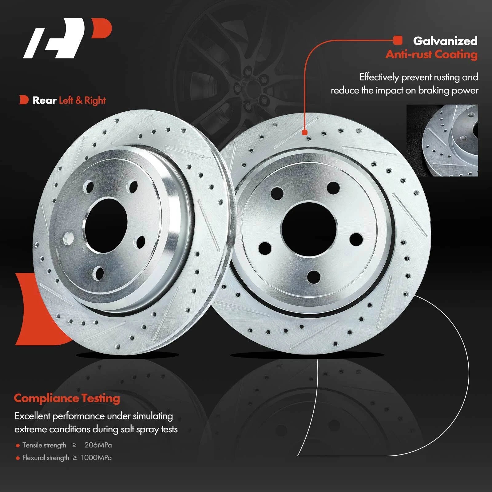 Set of 8 Rear Drilled Brake Rotors, Pads & Calipers for Jeep Grand Cherokee
