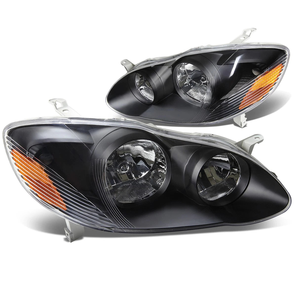 Black Clear Headlight, Amber Corner & Smoked LED Fog Light Kit for Toyota Corolla (2003–2008)