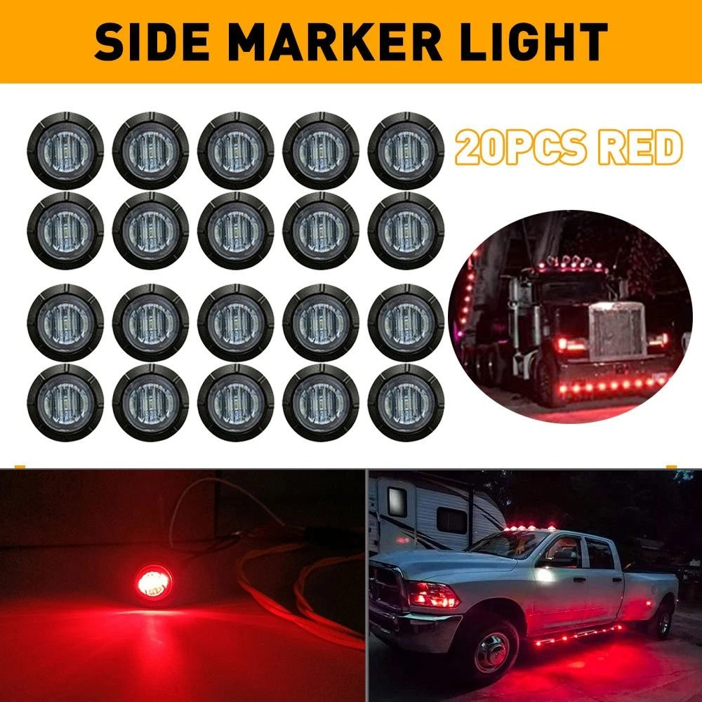 20PCS 3/4" Bullet Round Red Smoked LED Side Marker Lights for Trailer Truck JK (2007–2018)