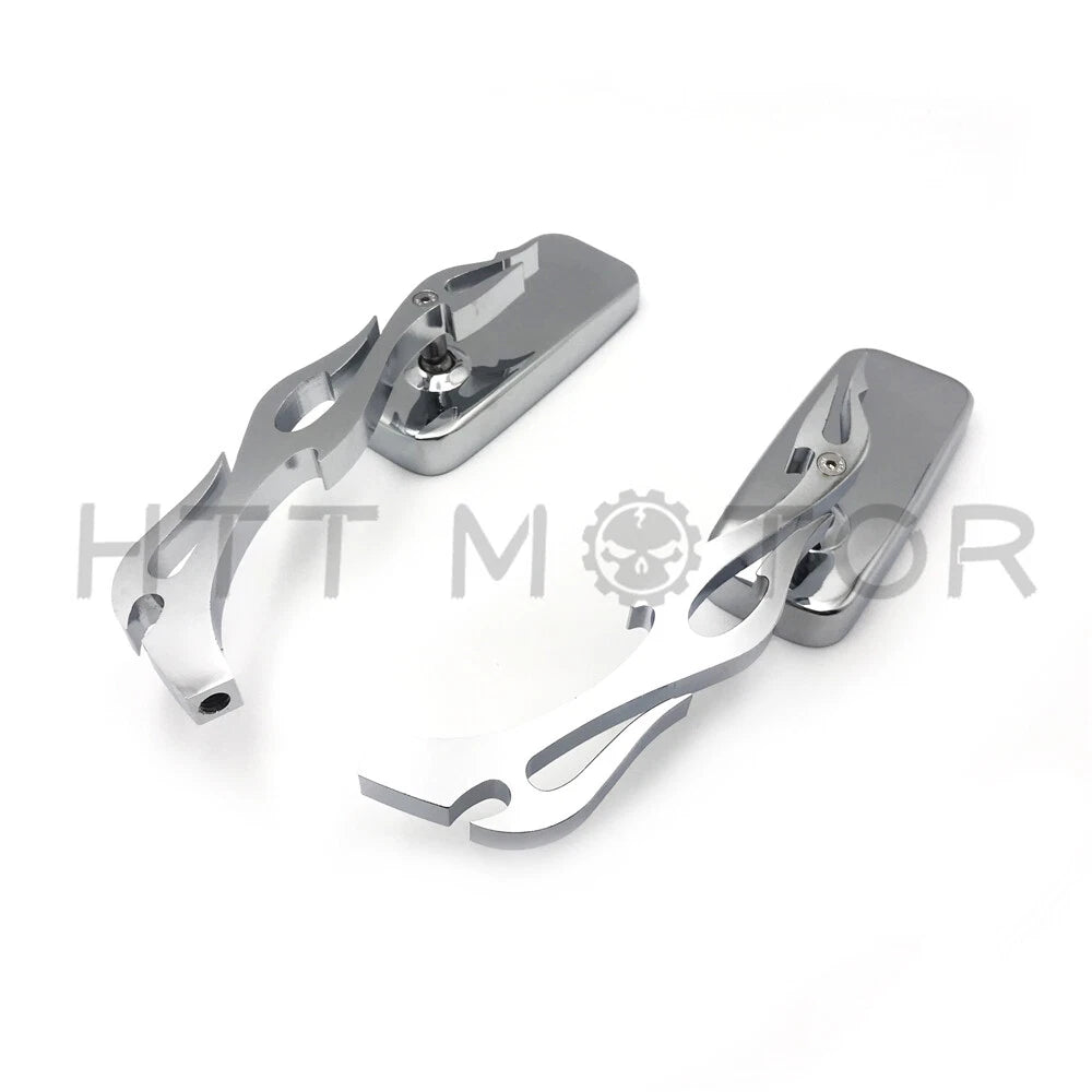 Chrome Rectangle Flame Fire Stem Mirrors for Honda Kawasaki Suzuki (All Years)