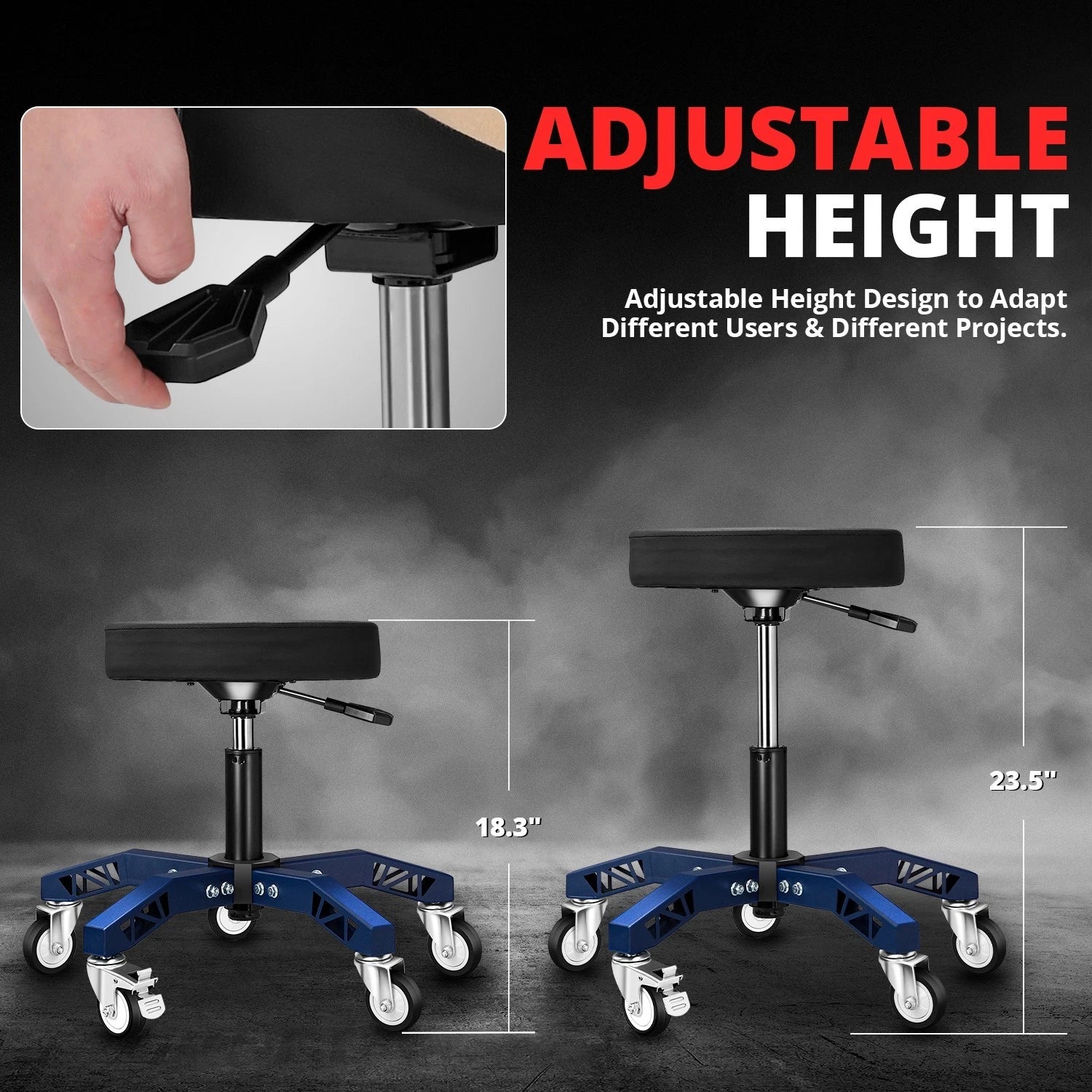 Adjustable Mechanics Roller Seat for Universal Use (18.3"-23.5")