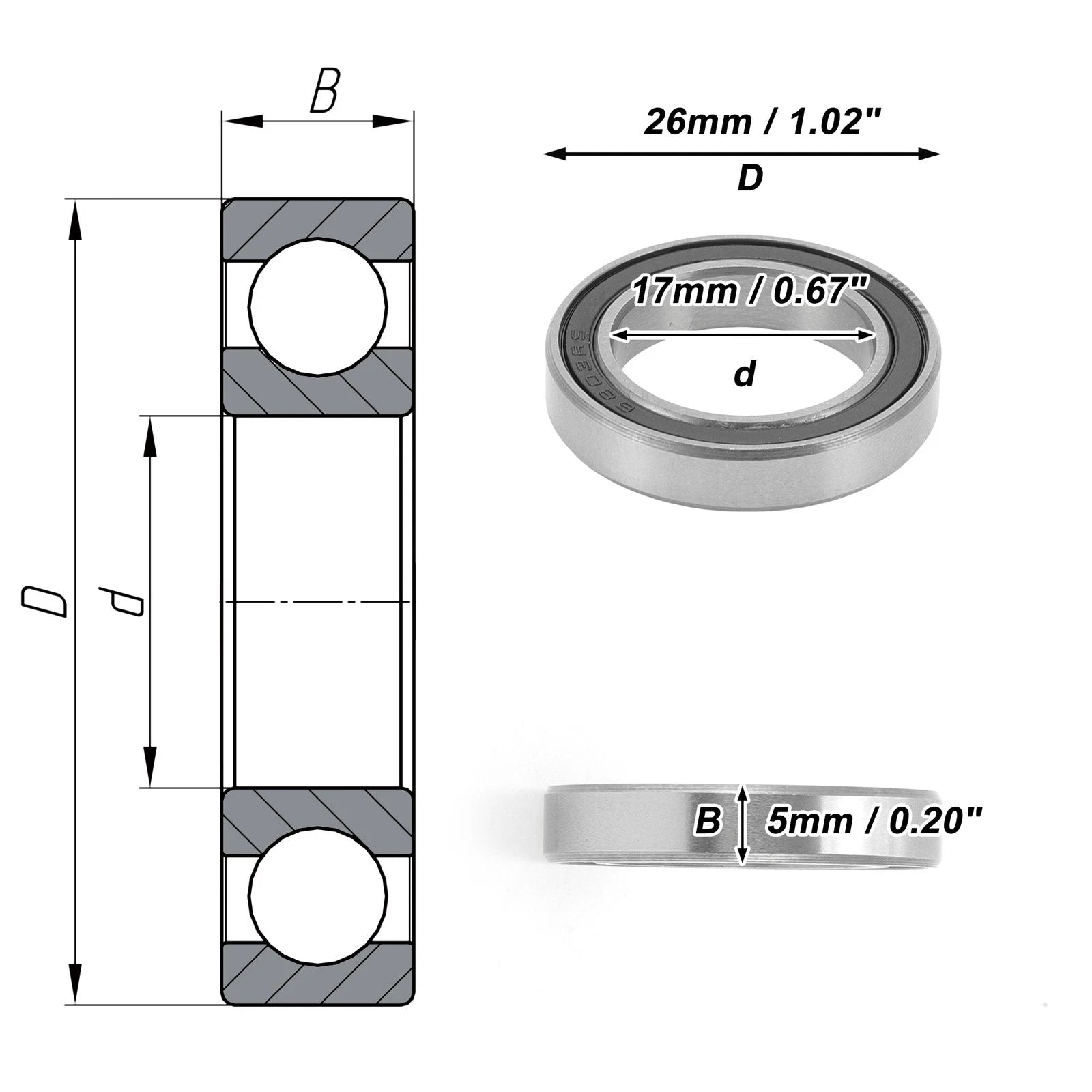 Deep Groove Ball Bearing 6803VV for Scooter Skateboard Wheel (P0 17x26x5mm)