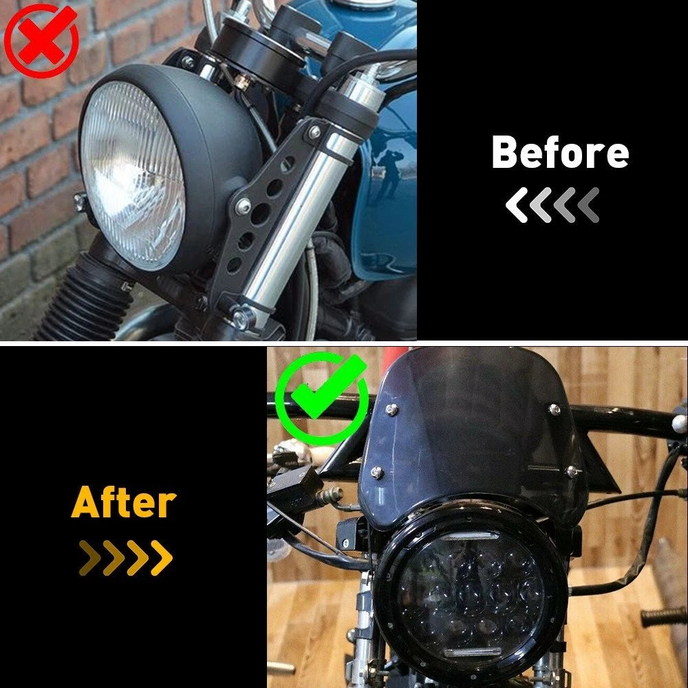 Universal Motorcycle Headlight Fairing Windscreen 5-7'' Round Black