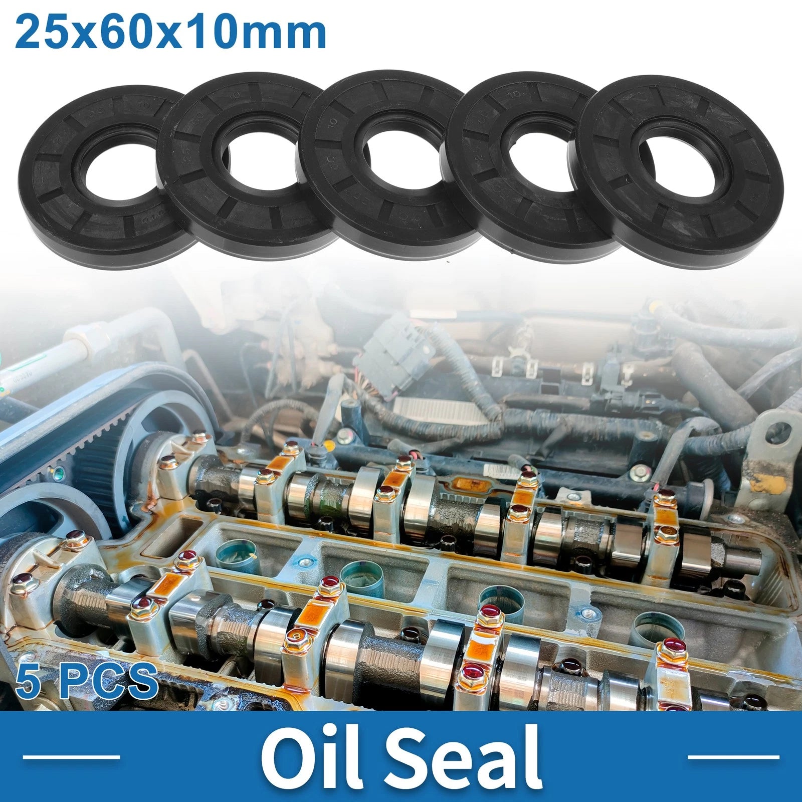 Set of 5 Oil Seal Rotary Shaft Seal Nitrile Rubber 25x60x10mm