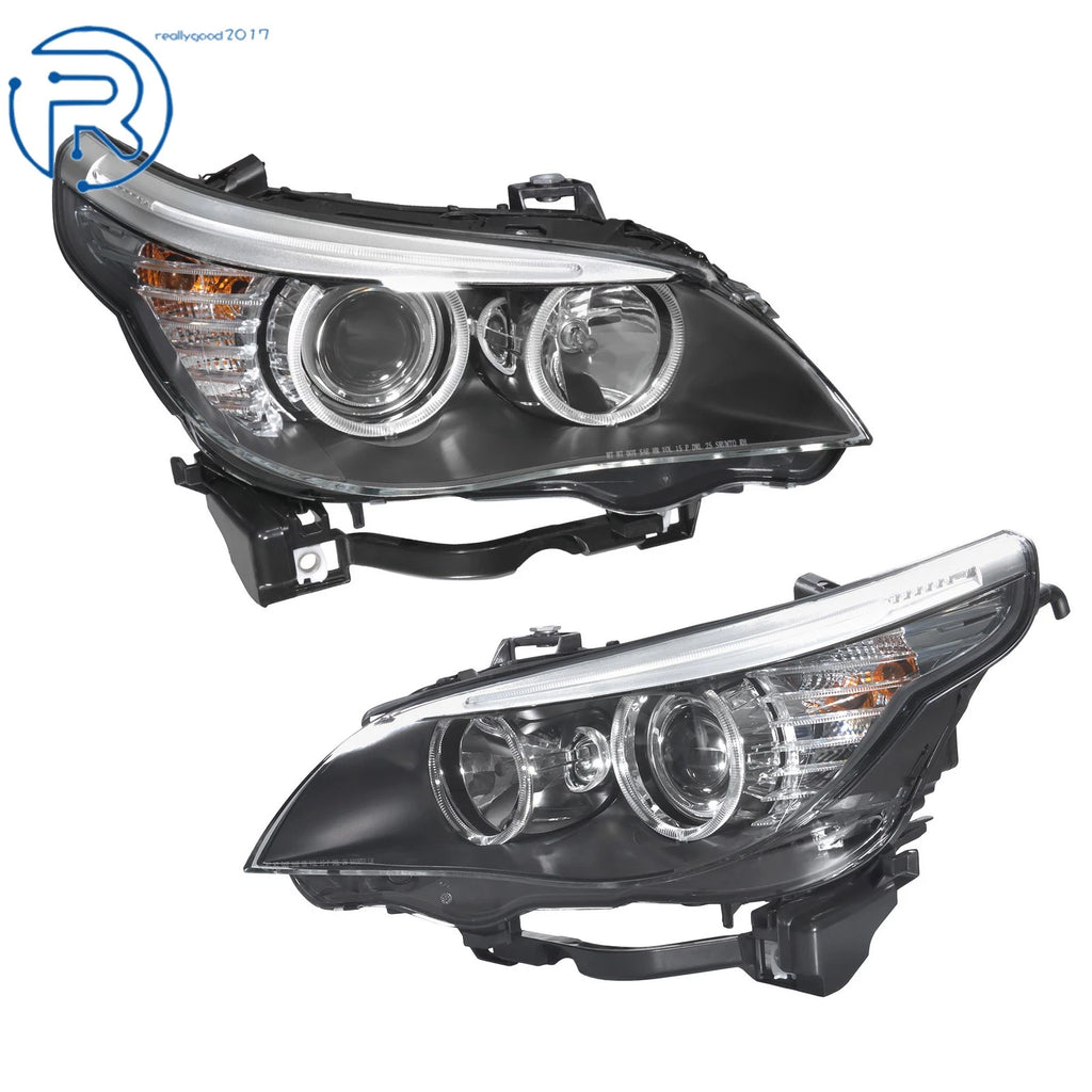 Set of 2 Black Halogen Headlights for BMW 528i (2008-2010)