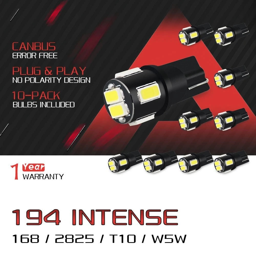 10x T10 6000K HID White LED Bulbs for (194 168 175 W5W 2825 192)