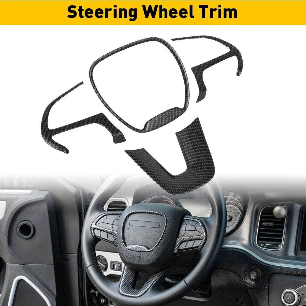 Carbon Fiber Steering Wheel Cover Bezels for Dodge Charger (2015–2023)