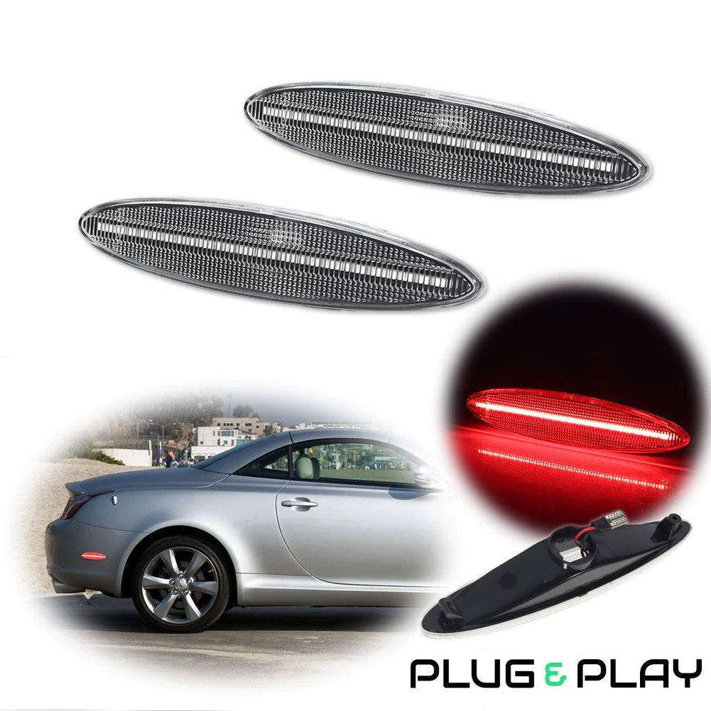 2X Clear Lens Red LED Rear Side Marker Lights for Lexus SC430 (2002–2010)