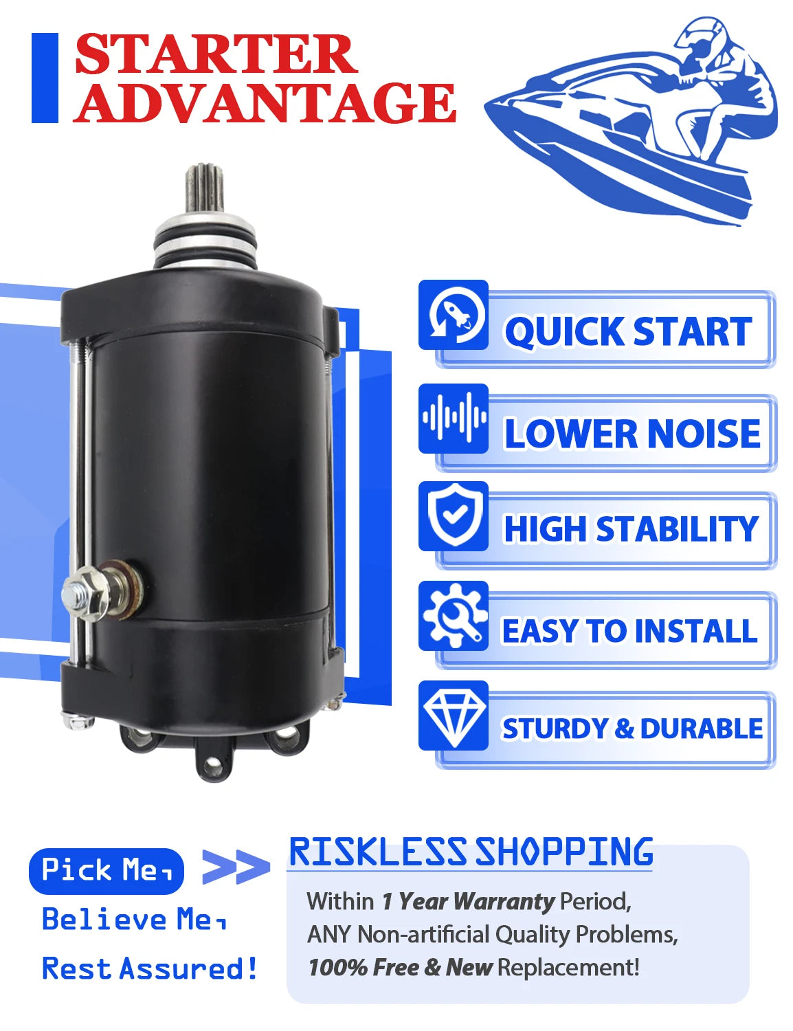 Starter for Kawasaki JF650 Jet Ski X2 (1991) with Bendix & Relay