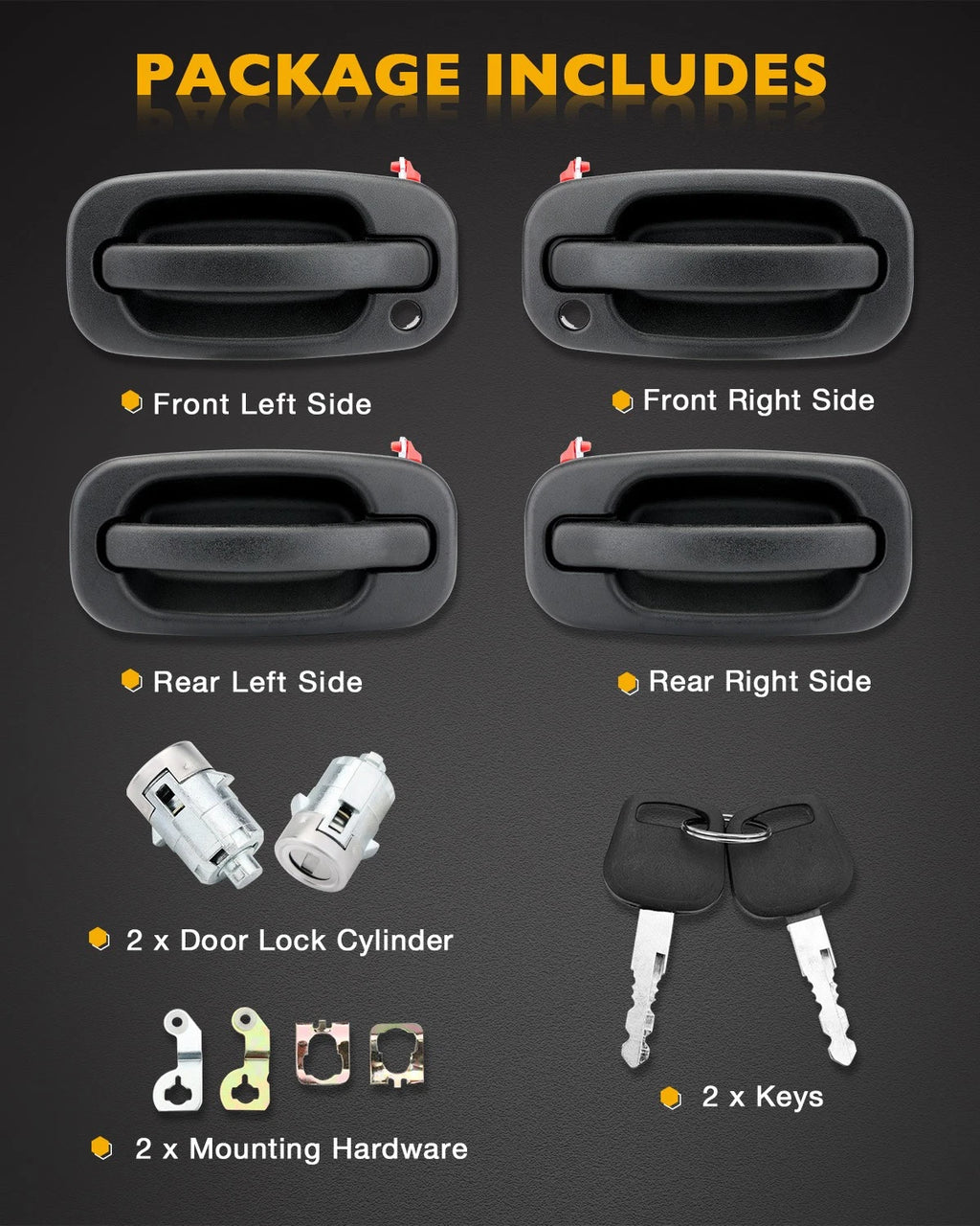 4X Exterior Door Handle Set w/ Lock Cylinders & Key for Chevy GMC Cadillac (1999–2007)