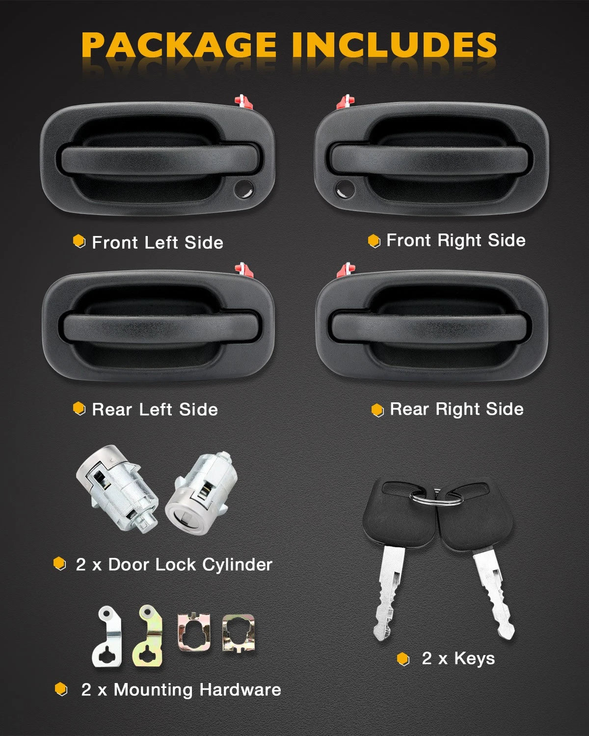 4X Exterior Door Handle Set w/ Lock Cylinders & Key for Chevy GMC Cadillac (1999–2007)