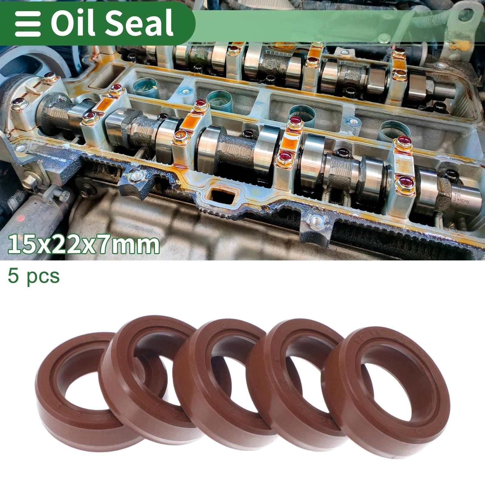 Set of 5 Oil Seal Rotary Shaft Seal FKM Rubber 15x22x7mm