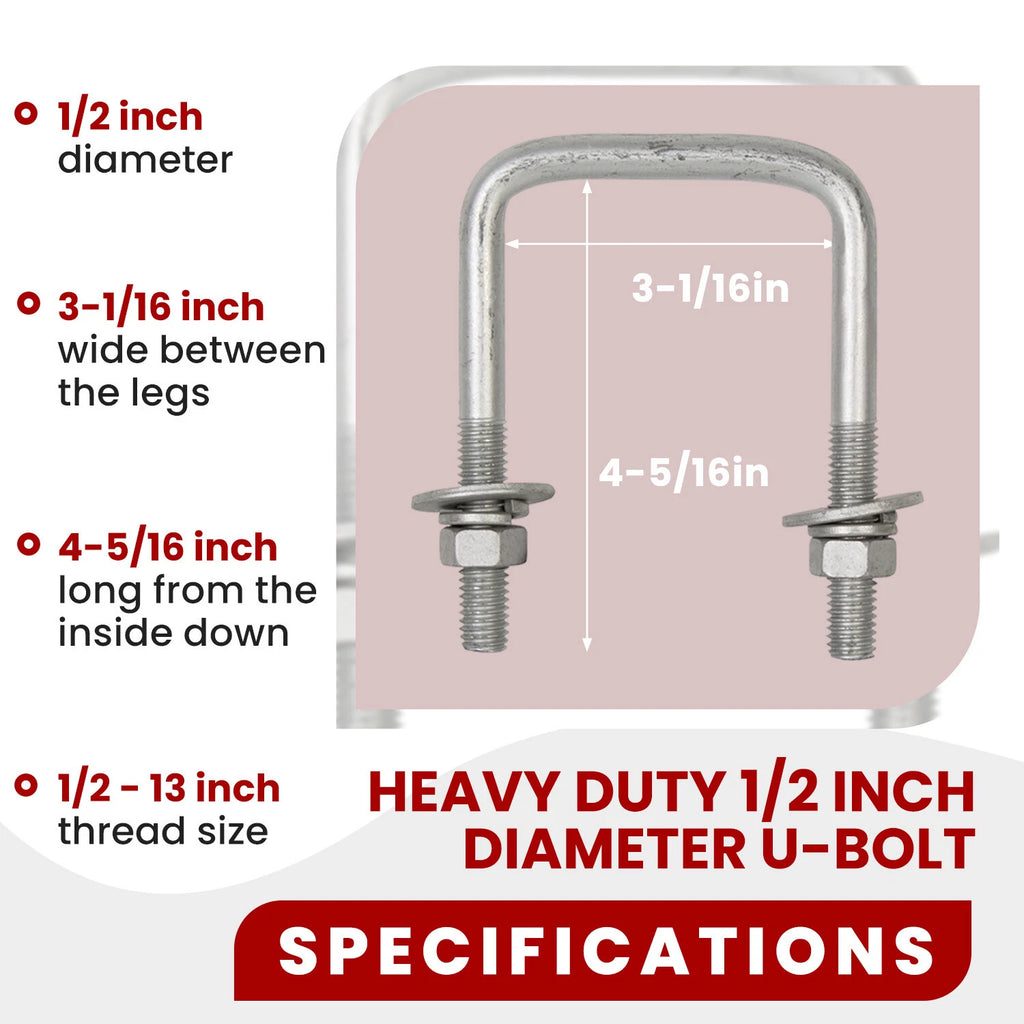 Set of 4 Heavy Duty Steel U Bolts for Boat Trailer (Fits Various Models)
