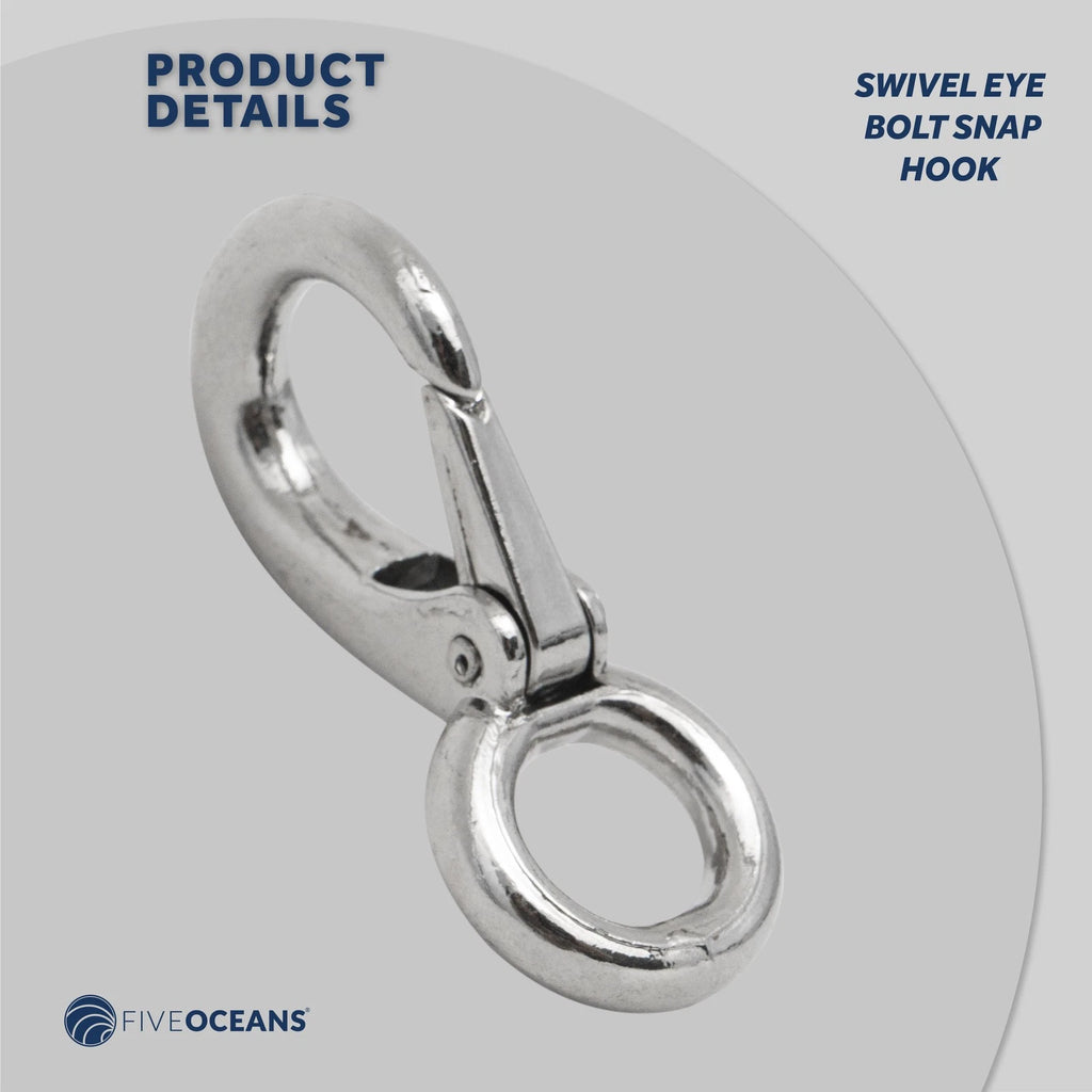 Set of 4 Swivel Eye Bolt Snap Hooks for Marine Use - Nickel Plated Zinc Alloy