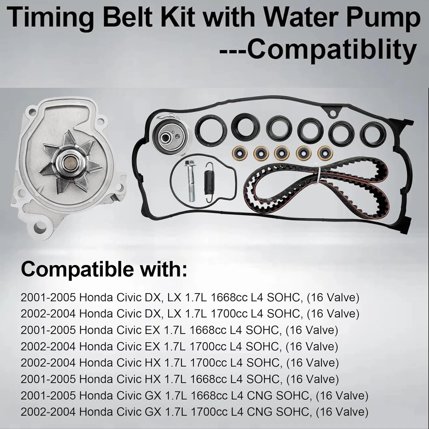 Timing Belt Kit with Water Pump for Honda Civic DX (2001-2005)