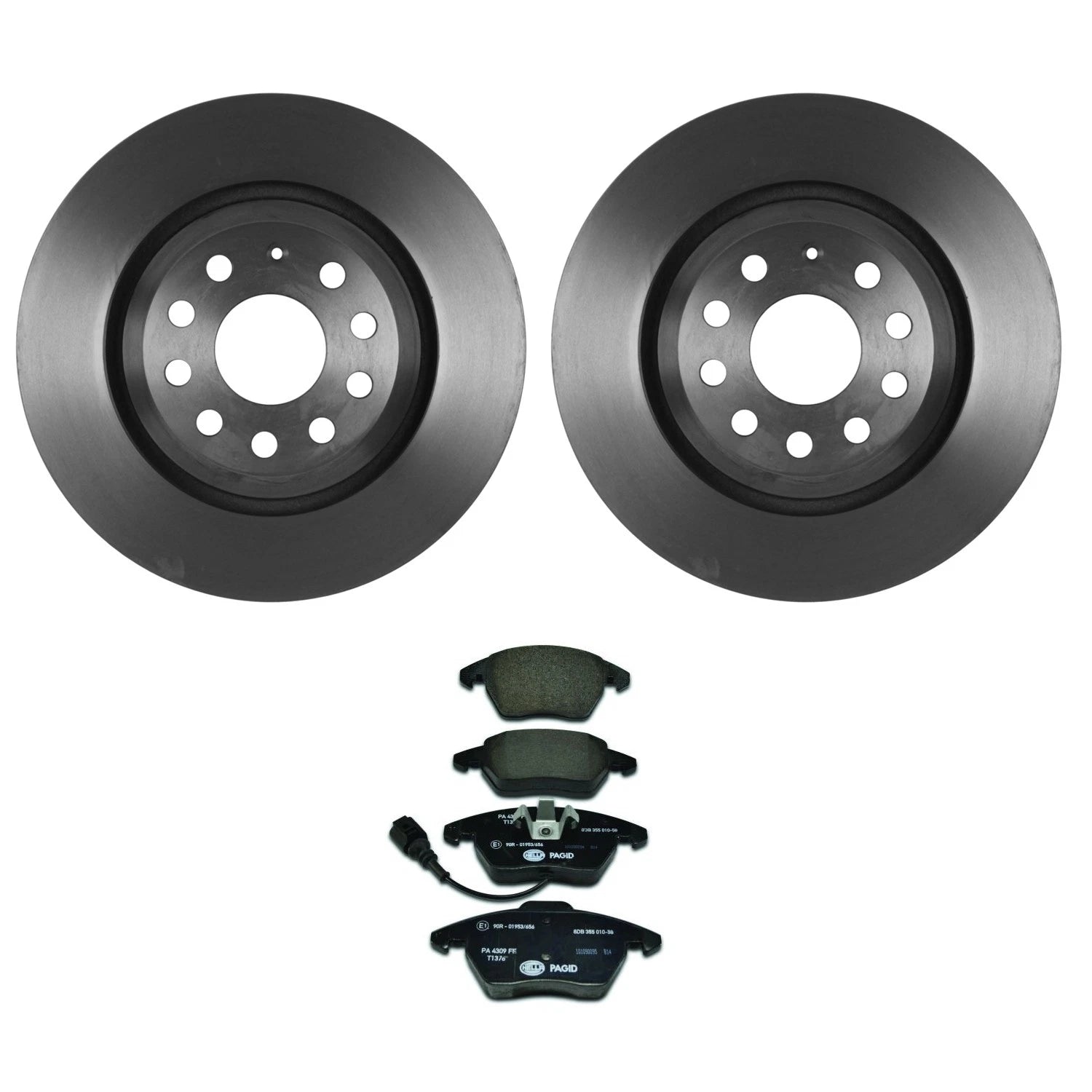 Set of 4 Bosch QuietCast Front Rotors & Hella Low-Met Disc Brake Pads for A3 Quattro
