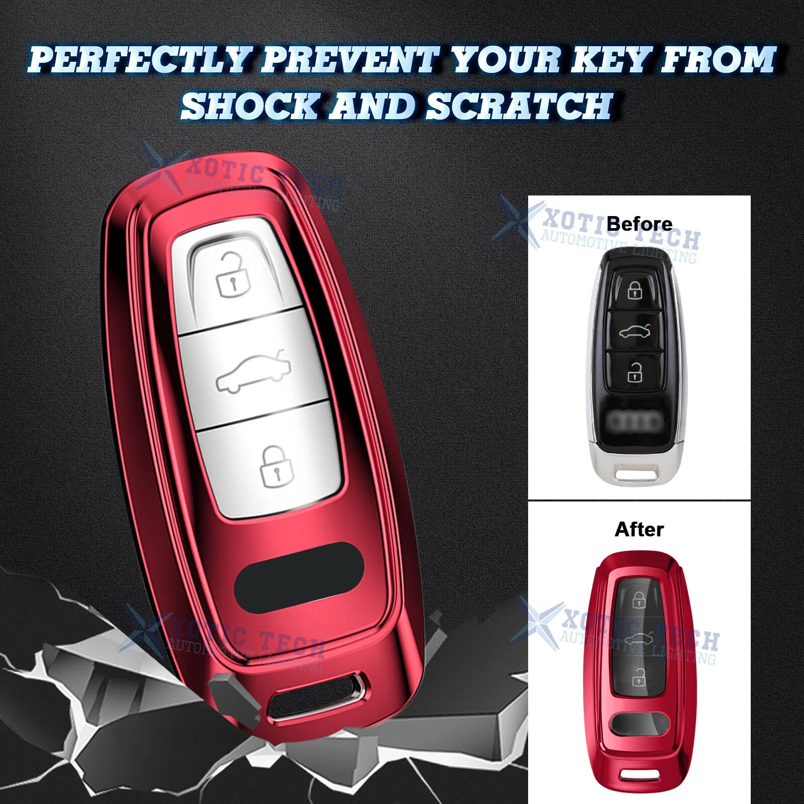 Red Soft TPU Full Protect Remote Key Fob Cover for Audi (2005-2012)