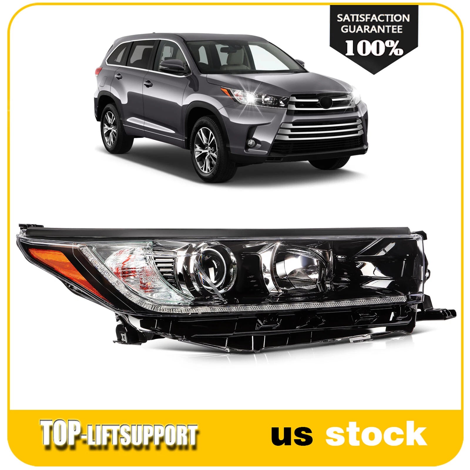 Right Passenger Side Headlight for Toyota Highlander (2017–2019)