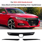 Grill Garnish Molding Trim Eyelid Cover for Honda Accord (2021–2022) Gloss Black
