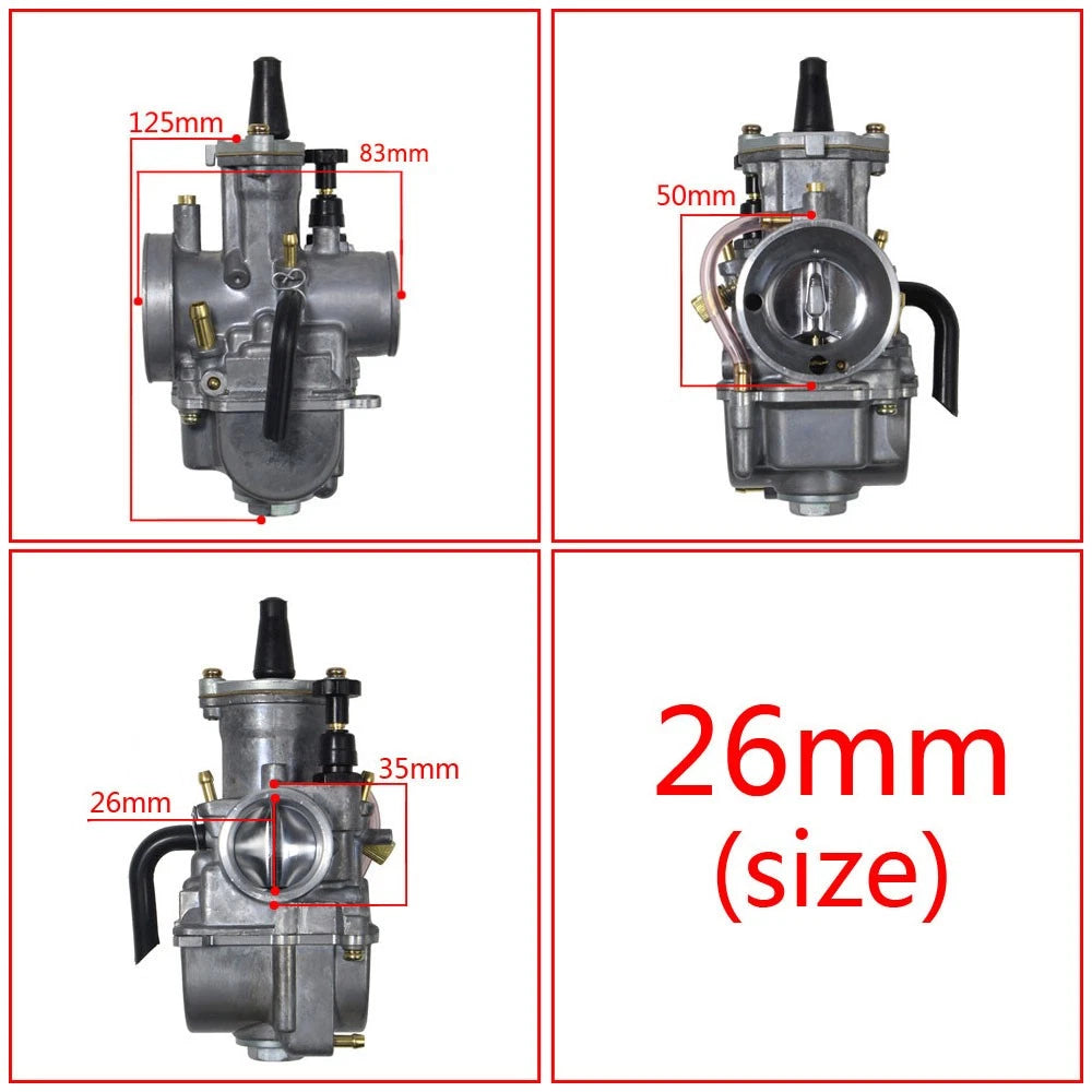 26mm Carburetor with Power Jet for PWK26 (90–125cc) ATV 2/4 Stroke
