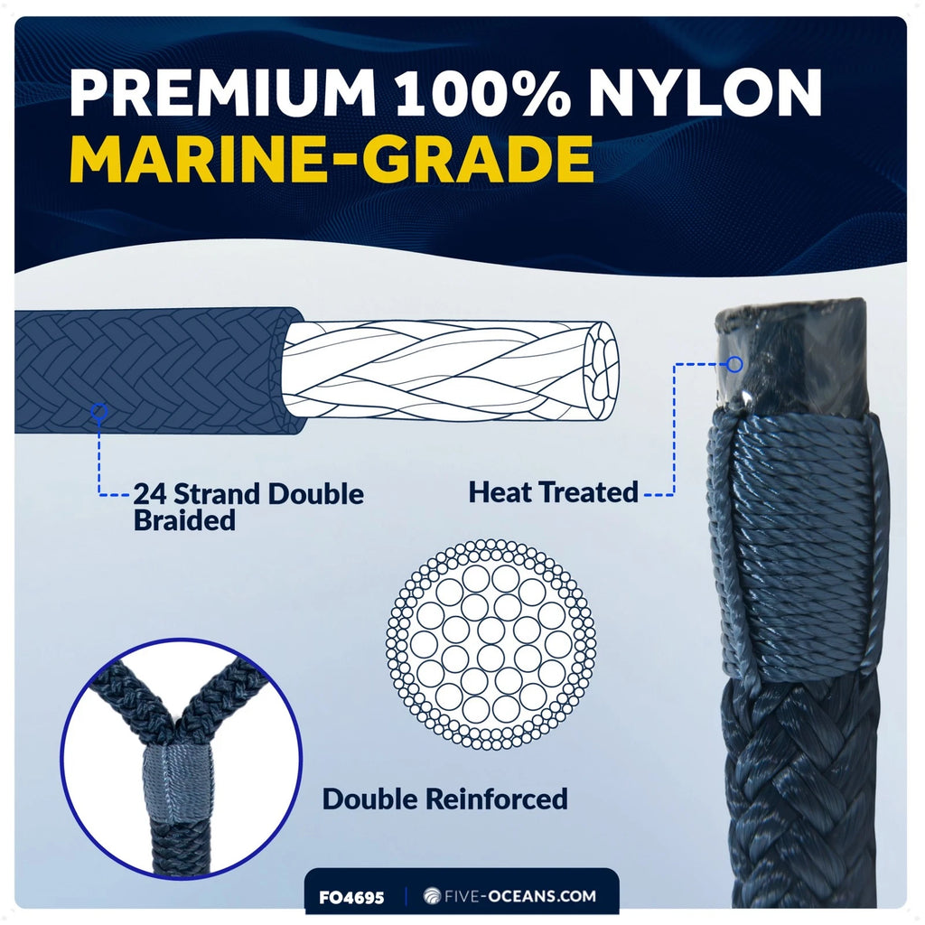 Set of 4 Dock Lines 3/8"x15' with 12" Eyelet for Boats (Navy Blue)