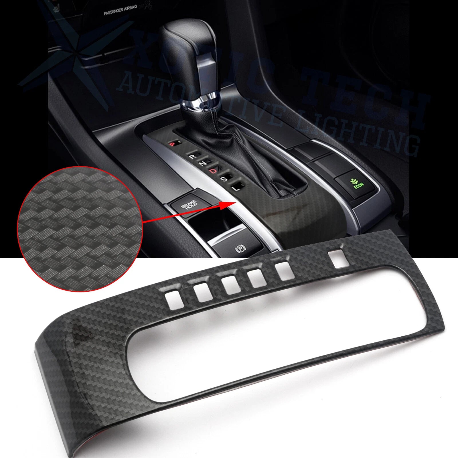 Carbon Fiber Gear Shift Box Panel Cover Trim for Honda Civic (2016–2021)