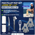 Fish Fillet Mat Kit for Universal Use (28"x14", Non-Slip, Knife, Gloves, Scaler, Brush)