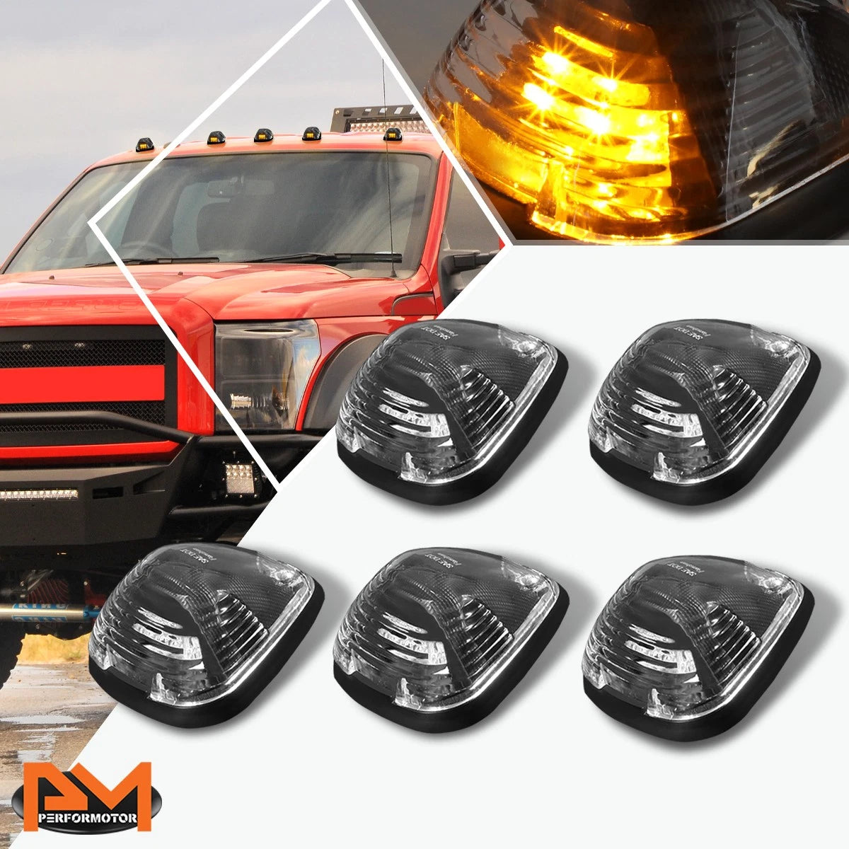 5Pcs LED Cab Roof Running Light with Harness for Ford Super Duty (1999–2016)