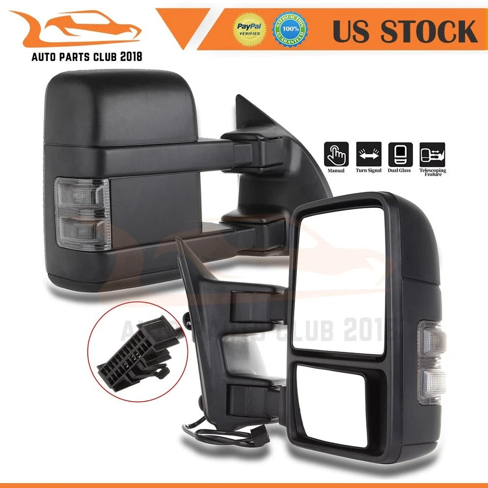 Pair of Tow Mirrors for Ford Super Duty (1999–2016) - Manual Signal, Black
