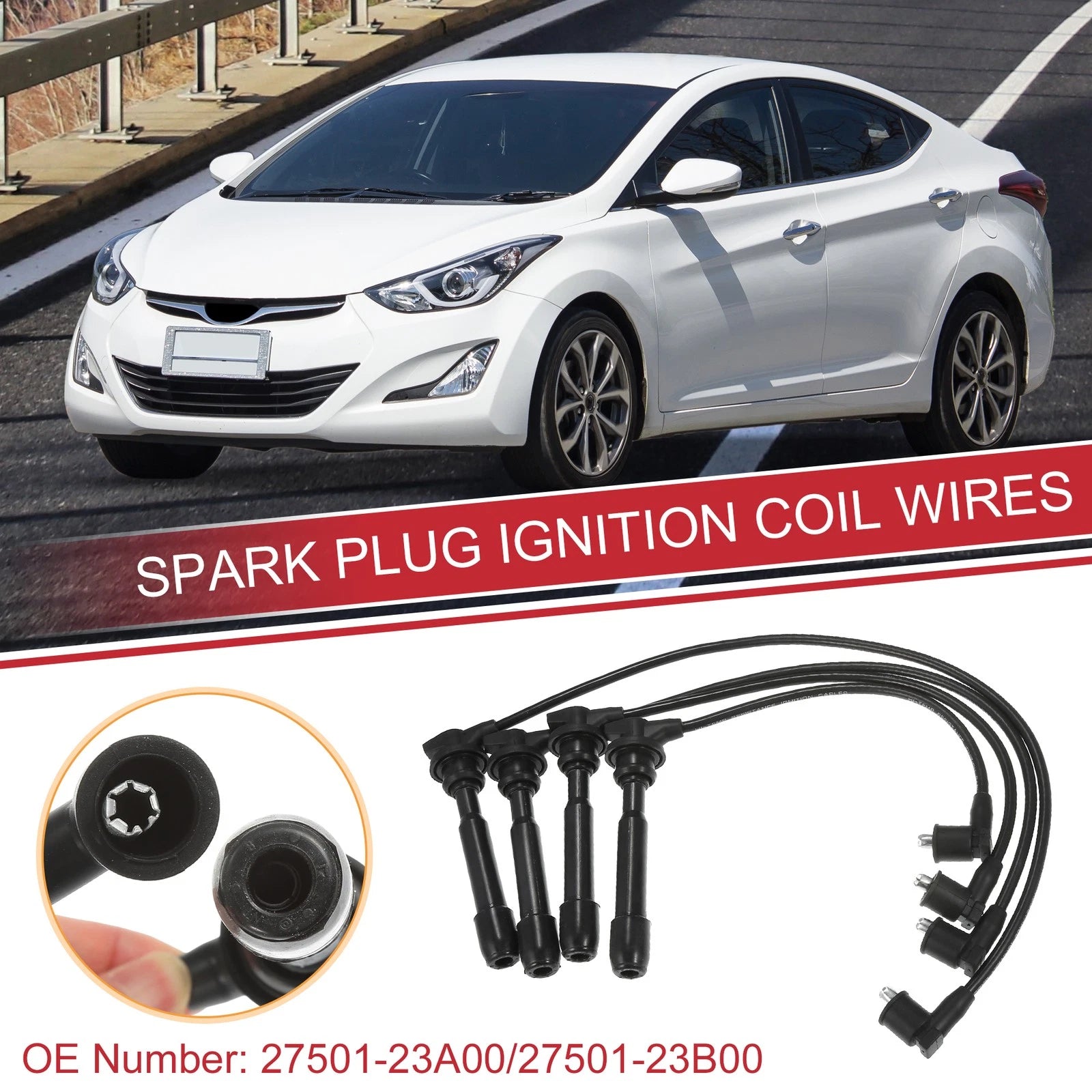 Set of 4 Spark Plug Wire Ignition Coil Cables No. 27501-23A00 for Hyundai Elantra 