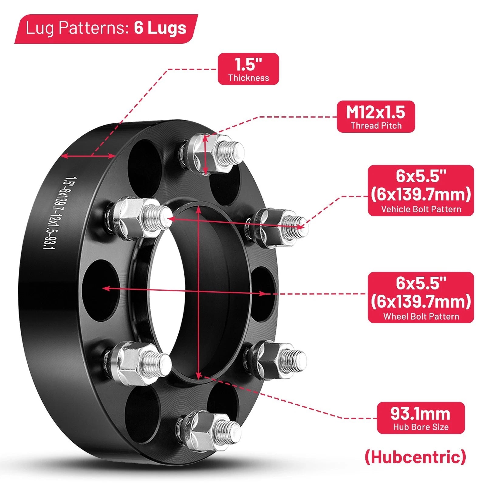 4x Hub Centric Wheel Spacers 1.5 In 6x139.7 93.1 CB for Ford Ranger Bronco