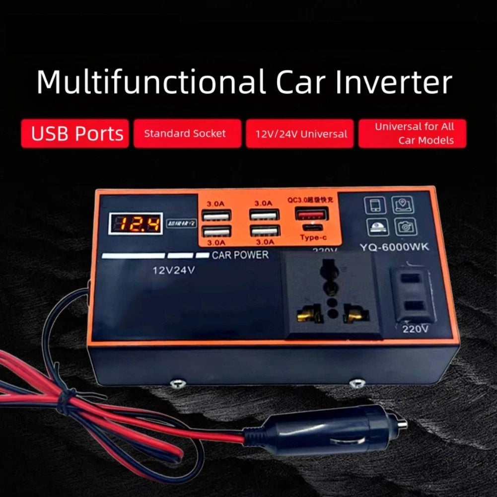 USB Fast Charge Car Inverter Adapter DC 12V 24V to AC 220V