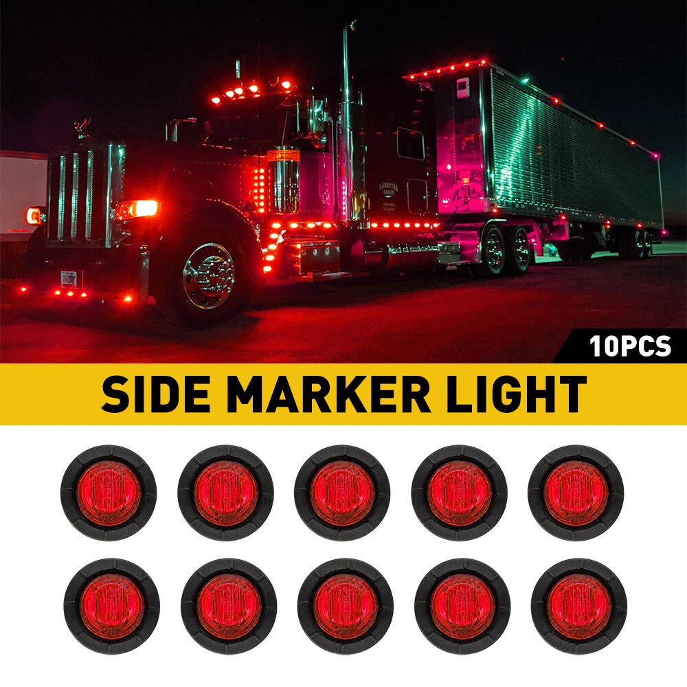 Set of 2 LED Marker Lights for Truck Trailer Round Side Bullet (Waterproof)