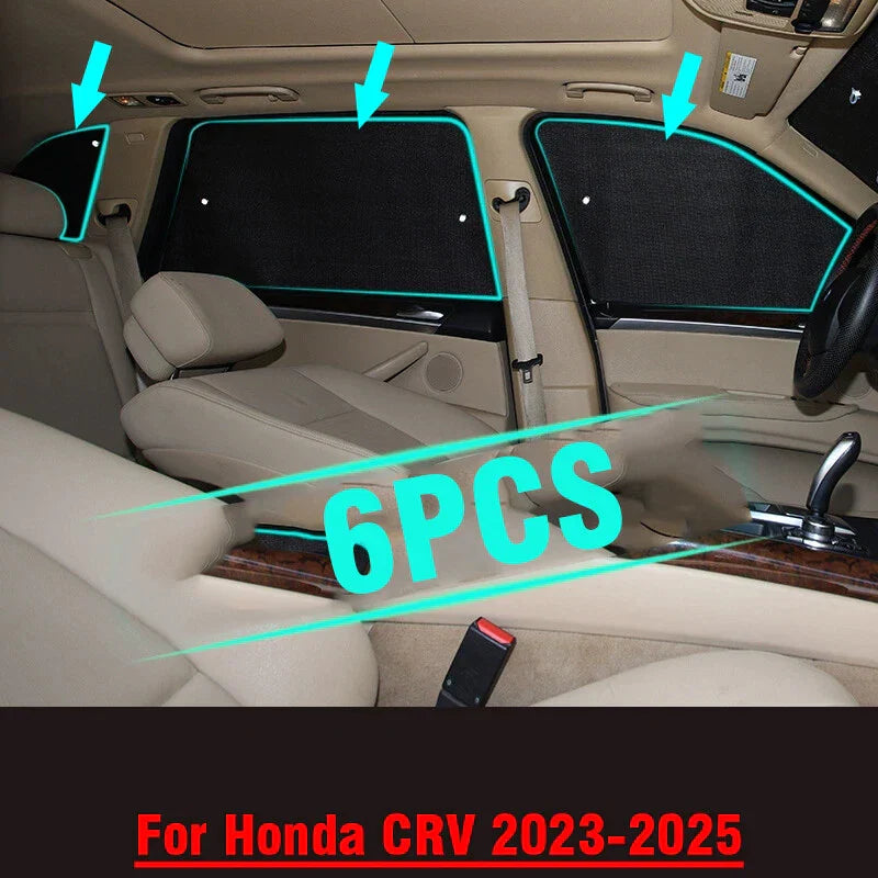 6 x Side Window Camp Black Silver Sunshade for Honda CR-V (2023–2025)