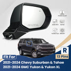 Side Mirror for Chevy Suburban Tahoe GMC Yukon (2021–2024) Power Fold 13 Pin