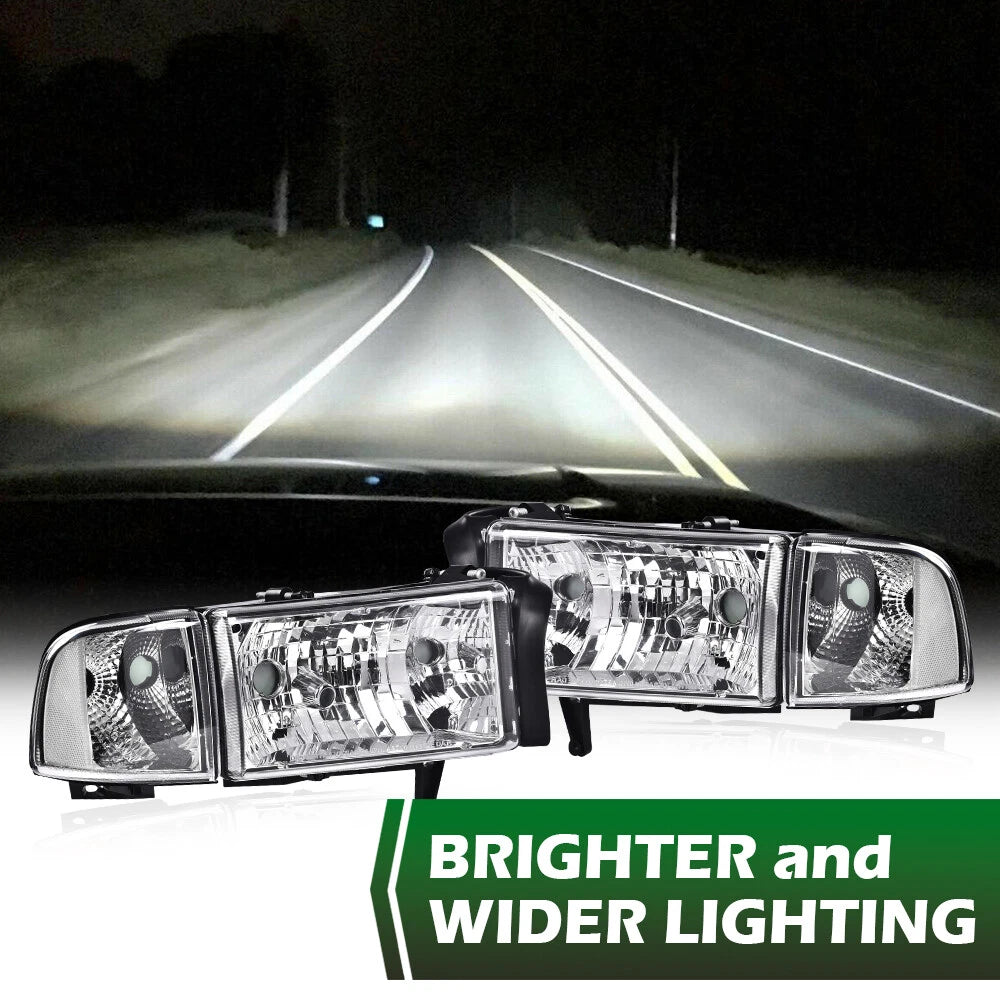 Chrome Clear Corner Headlights Assembly for Dodge Ram 1500 2500 3500 (1994–2002)