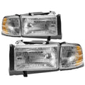 Chrome Prismatic Headlight + Turn Signal + OE Bumper Fog Light for Dodge Ram (1994–2002)