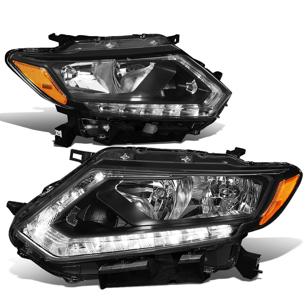 LED Headlight Lamps for Nissan Rogue (2014–2016) - Black Housing, Amber DRL