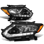 LED Headlight Lamps for Nissan Rogue (2014–2016) - Black Housing, Amber DRL