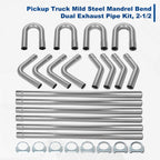 18Pcs 2.5" OD Mild Steel Mandrel U-Bend Exhaust Pipes with Clamps (45 Degree)