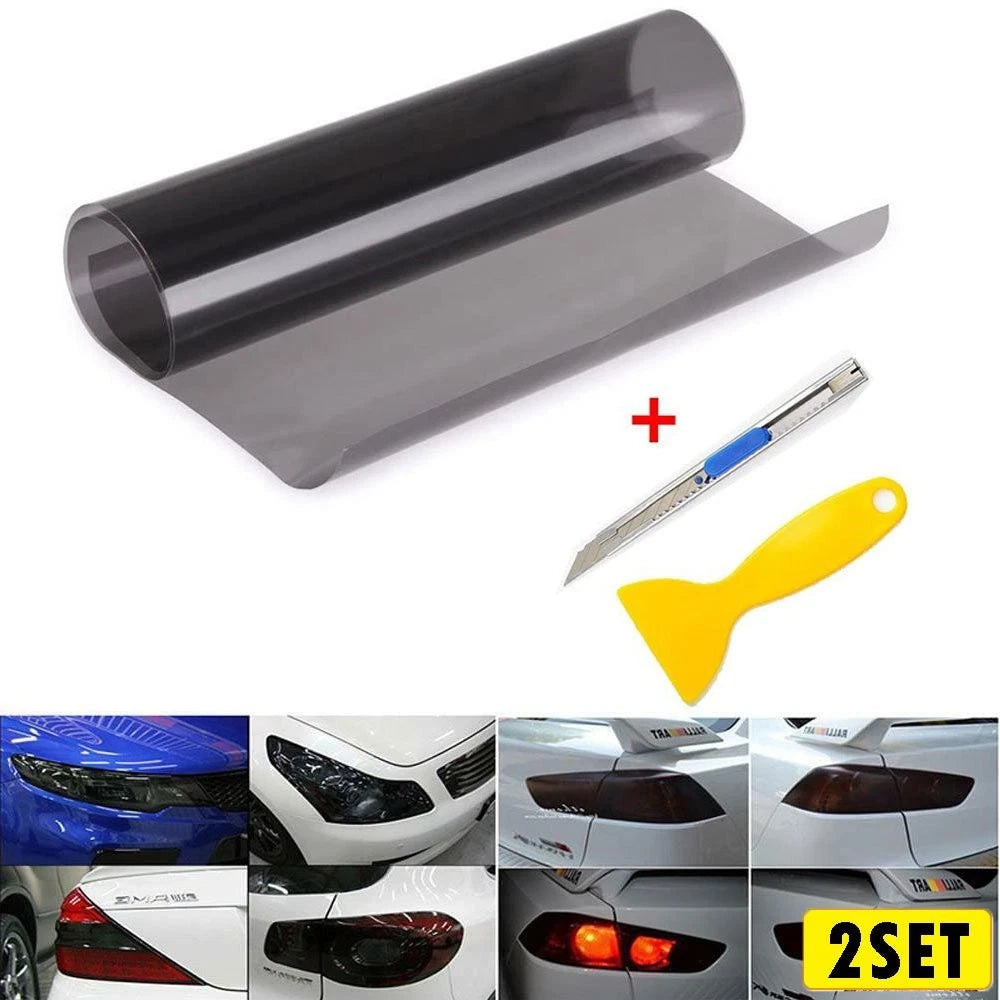 Set of 2 Headlight Fog Taillight Tint Film 12"x72" Smoke Black