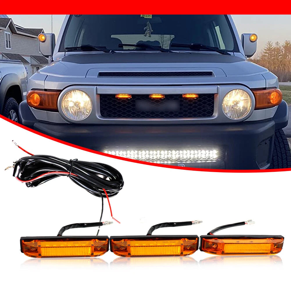 3PCS Amber LED Front Grille DRL Running Lights for Toyota FJ Cruiser (2007–2014)