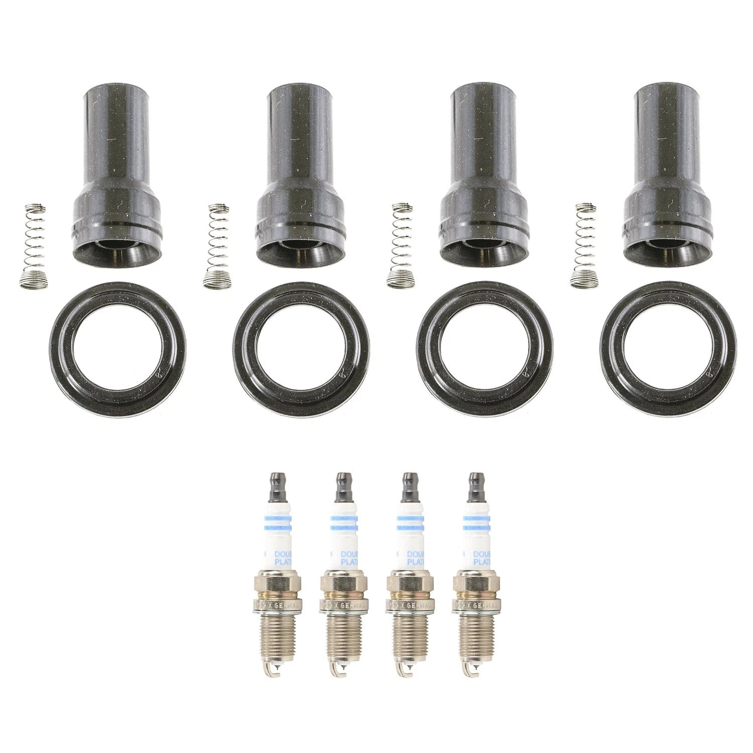 Set of 4 Double Platinum Spark Plugs & Ignition Coil Boot Kit for Hyundai Accent
