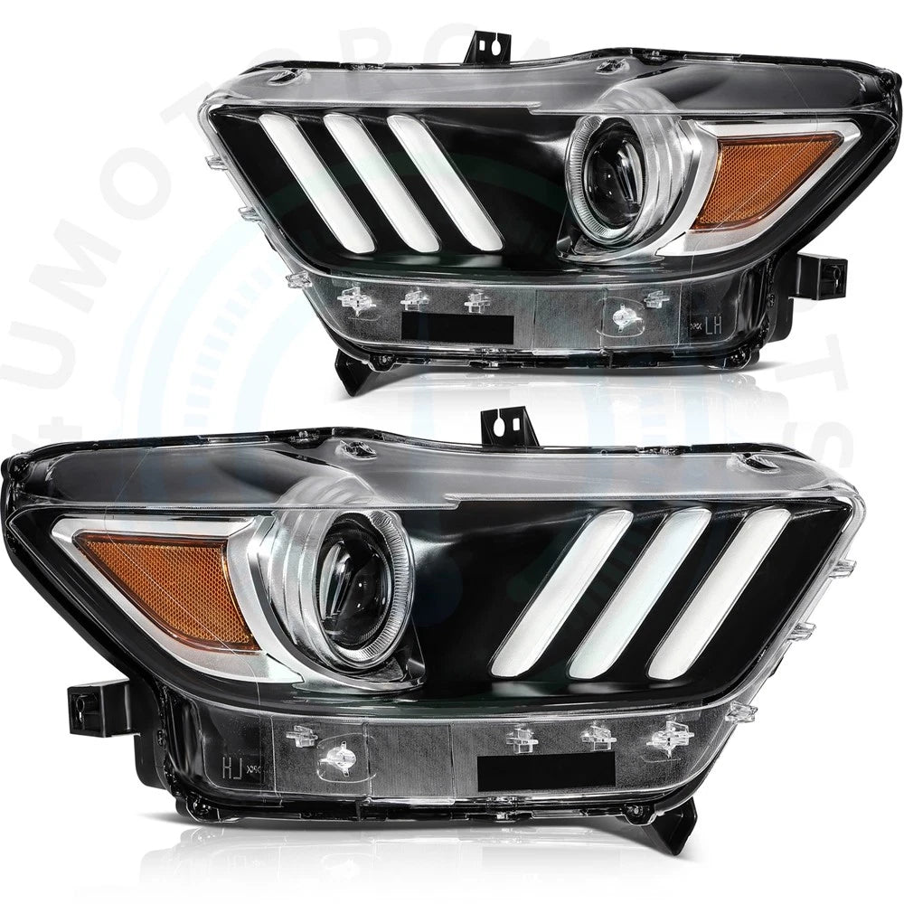2x Black Headlight Assembly for Ford Mustang (2015–2020)