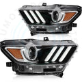 2x Black Headlight Assembly for Ford Mustang (2015–2020)