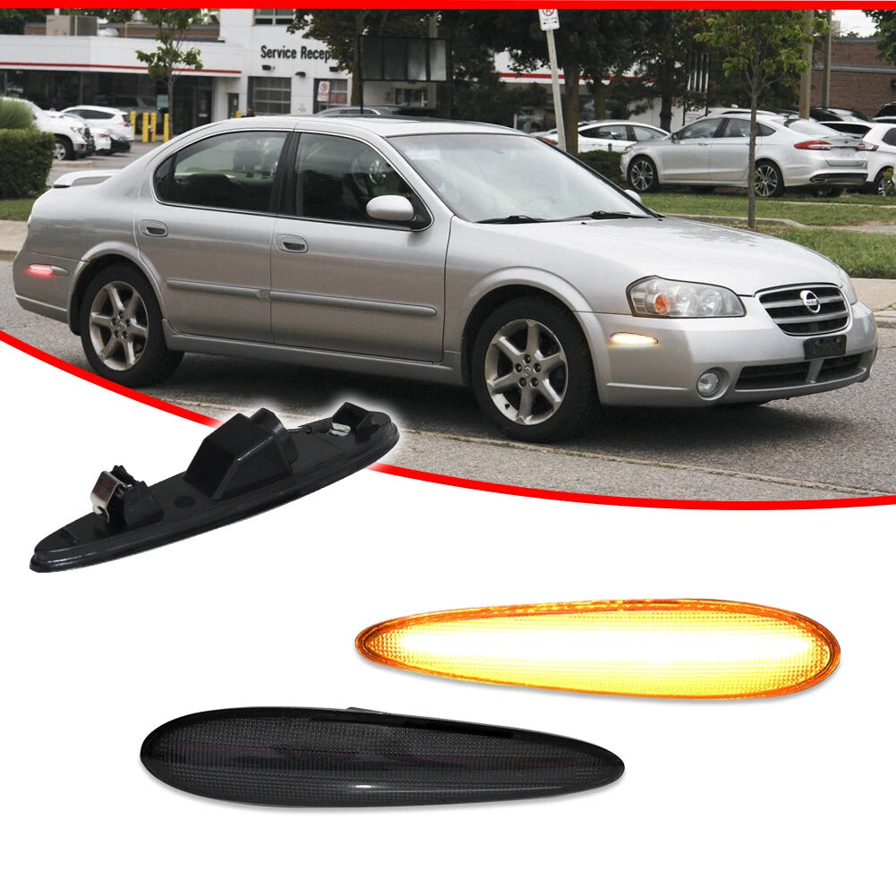 2X Smoked Lens Amber LED Front Side Marker Lights for Nissan Maxima (2000–2003)