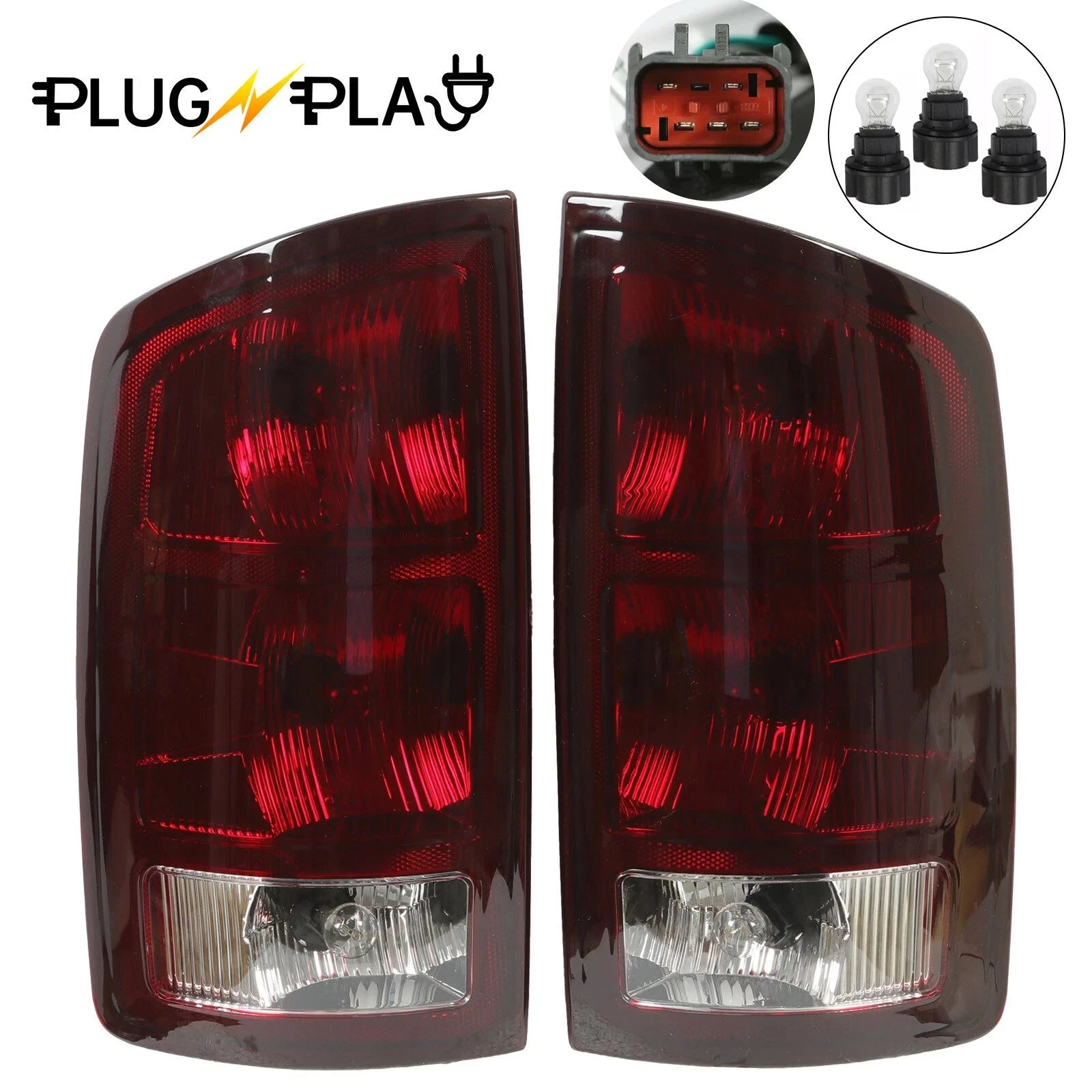 Pair Red Smoked Tail Lights with Bulbs for Dodge Ram 1500 (2002–2006)