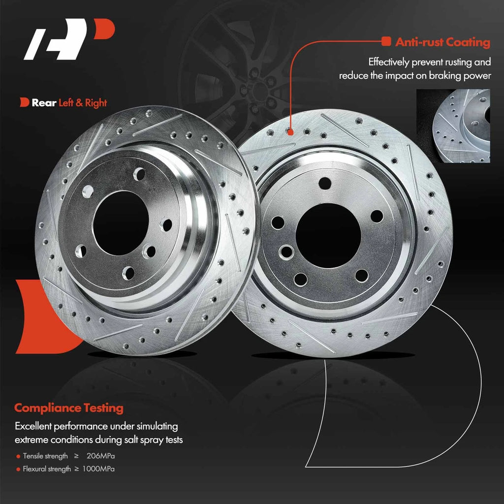 Set of 2 Rear Drilled Brake Rotors & Pads for BMW 525i 528i (2001–2003)