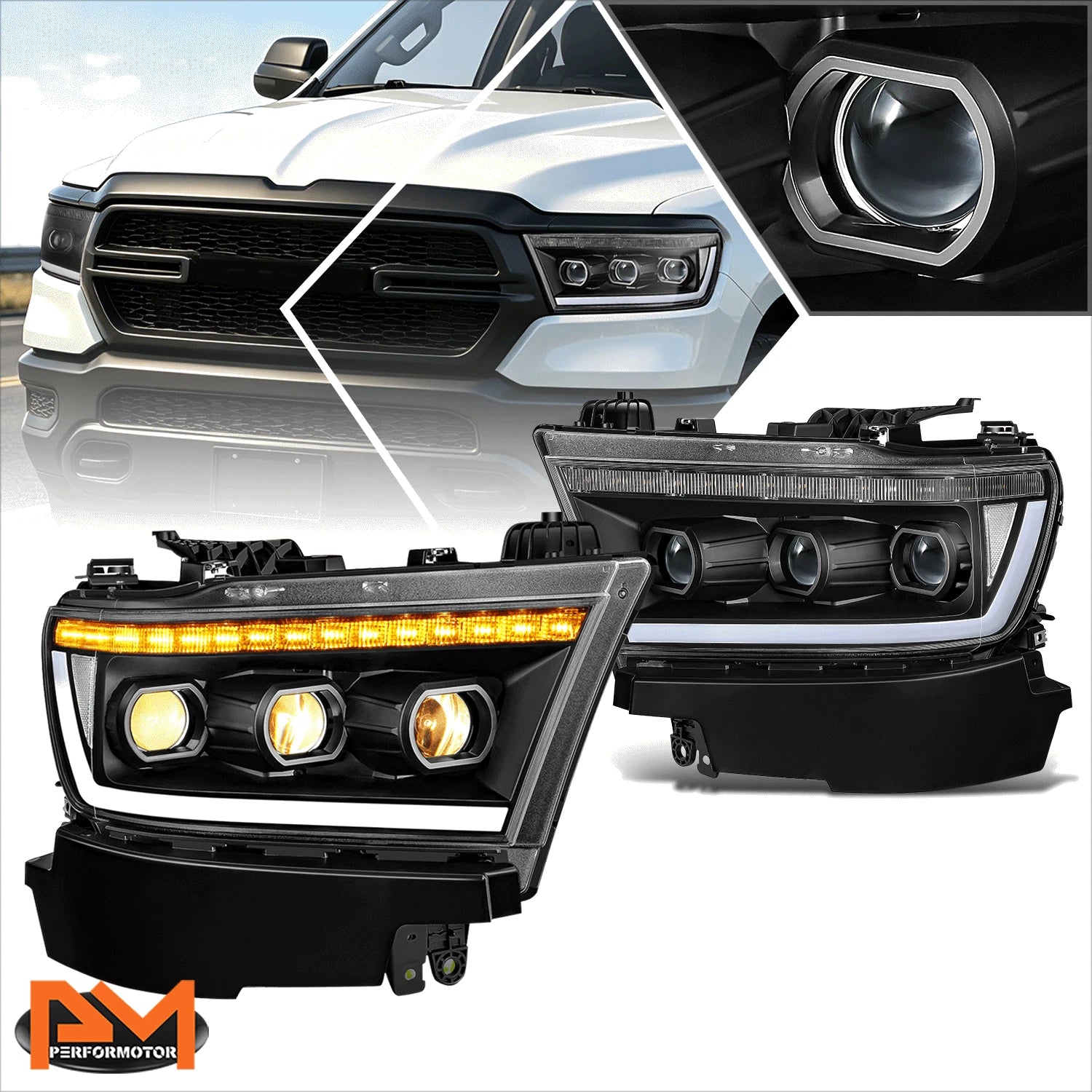 LED DRL Sequential Projector Headlights for Ram 1500 (2019–2024)